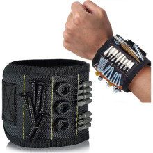 Pulsera magnética para herramientas, ideal para sujetar tornillos, clavos y brocas. Imán ligero y potente. Pulsera negra ajustable.