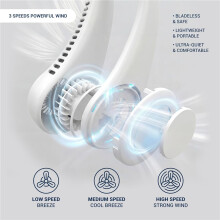 Mini ventilateur cou blanc sans pales, 3 vitesses rechargeable voyage