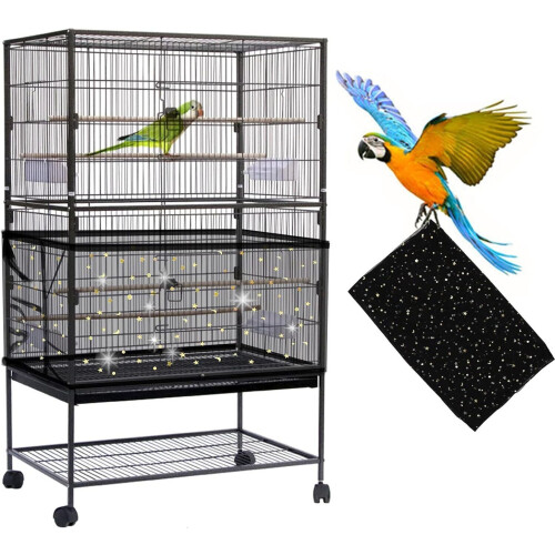 Adjustable Bird Cage Cover, Extra Large Seed Catcher Net with Drawstring for Parrots, Fine Mesh Guard for Round and Squa