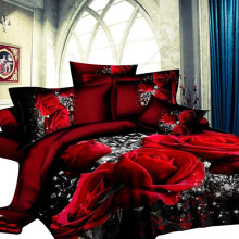 3D Rose Print Bedding Set, Large Red Floral Duvet Cover Set, 4 Piece Soft and Breathable Bed Linen
