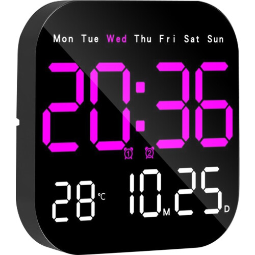 Multifunctional LED Wall Clock with Remote Control, Timer, Countdown, Temperature Display, Dark Pink