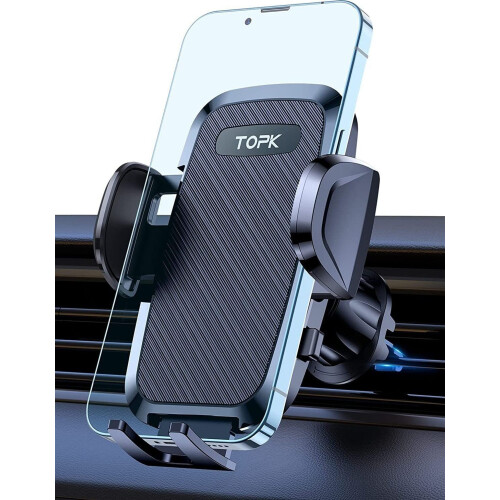 Car Phone Holder with Hook Clip, 360 Degree Rotating Dashboard Mount, Adjustable Hands-Free Accessory