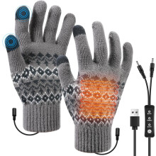 Heated Gloves with Switch, 3-Level Temperature Control, Grey, Windproof Winter Gloves for Outdoor Use