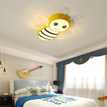 LED Ceiling Light for Kids Room, Bee Design, Dimmable with Remote Control, 60 cm Yellow Nursery Lamp
