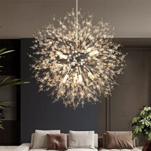 Dandelion Crystal Ceiling Light, G9 Socket, No Bulbs Included, 40 cm Chrome Finish, Requires 8 Bulbs
