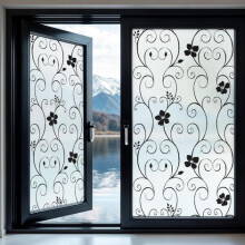 Privacy Window Film, Decorative Static Cling Sticker, Non Adhesive, No Glue, Anti UV, Black Pattern, 17.4 x 78.7 Inches