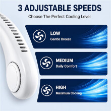 Mini ventilateur cou blanc, 3 vitesses double tête sans pales rechargeable