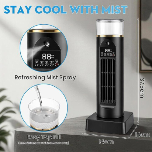 Tower Fan, Table Fan with Remote Control, 6-Speed Oscillating Fan, Mist Sprayer, Timer and LED for Office 1