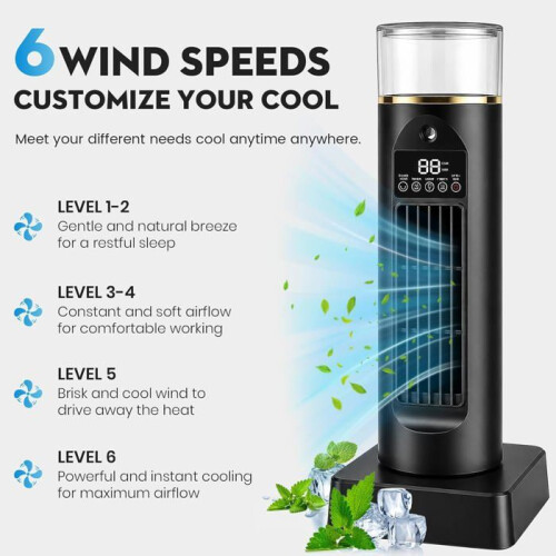 Tower Fan, Table Fan with Remote Control, 6-Speed Oscillating Fan, Mist Sprayer, Timer and LED for Office 2