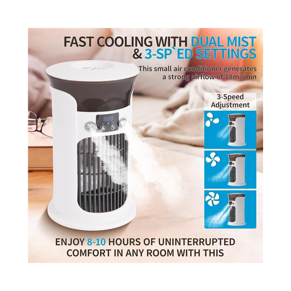 Portable Evaporative Air Cooler With 880Ml Water Tank, Mini Desktop Cooling Fan With Humidifier And 7 Color Night For Indoor Light 8581903985530