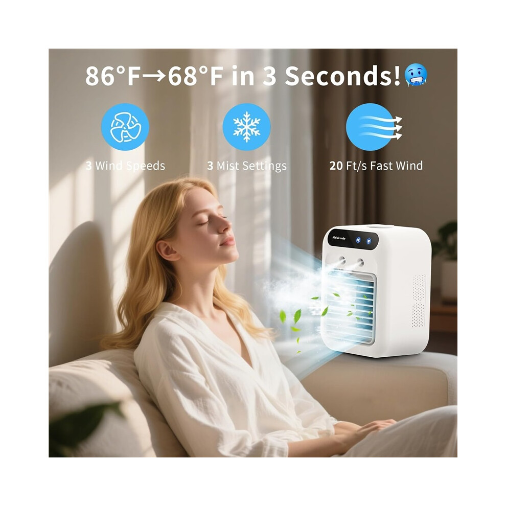 Mini Air Cooler With Humidifier Usb Rechargeable Desk Fan White 8582579621791