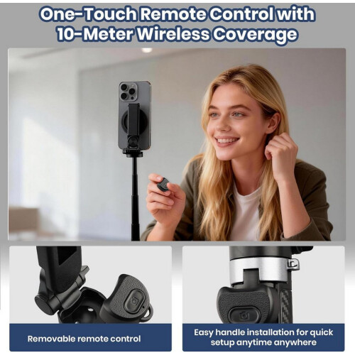 Treppiede per smartphone magnetico 4 in 1 con telecomando Bluetooth, bastone per selfie nero, supporto pieghevole e stabile 2