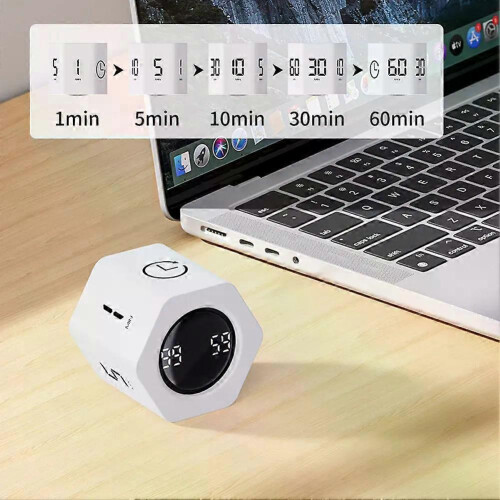 (White) Productivity Cube Timer Gravity Sensor Flipping Desk 5 Preset Time ADHD for Office Study Work 2