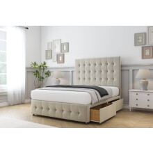 Sloomy Berlin Cream Plush Divan Bed Base No Drawers With 26" Strutted Headboard & 12" Matching Footboard 3' Single