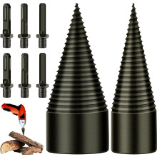 Wood Splitting Drill Bit Set, 32 mm and 42 mm Cone Wood Splitter with 6 Handles, Square, Round and Hex Shank for Electri
