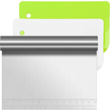 Dough Scraper Set of 3, Stainless Steel Dough Cutter and Plastic Scraper Card, Cake, Pizza and Bread Cutting Tool for Ki