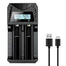LCD 2-Slot AA/18650 Battery Charger, 3.7V/1.2V 2A Fast Charger for Li-Ion and NiMH/NiCd AA AAA Batteries, Compatible wit