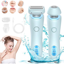 Electric Shaver for Women, 2-in-1 Wet and Dry Electric Razor with Dual Blades, LED Display, Blue Handle