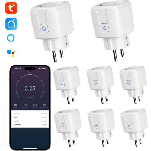 8-Pack WiFi Smart Plug, App Controlled Power Socket, 16A, 3520W Max, Timer Function, Wireless Outlet for Home Use