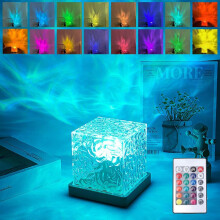 Rotating Water Ripple Night Light with 16 Colors, Crystal Effect, Square Design, USB Rechargeable Desk Lamp for Bedroom