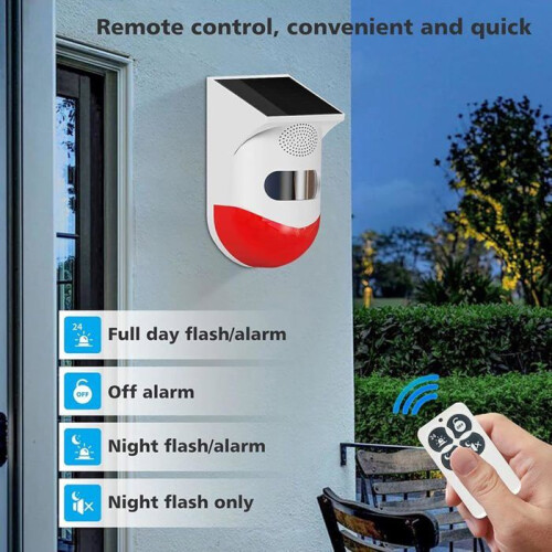 Solar Powered Strobe Alarm, 120 dB Motion Detector, IP67 Waterproof, 4 Modes 2
