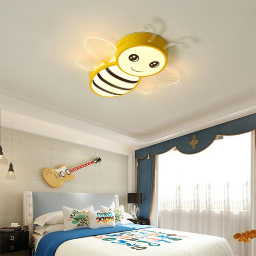 Plafoniera a LED per cameretta, design ape, dimmerabile con telecomando, 60 cm, gialla.