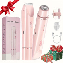 Rasoio elettrico da donna 2 in 1 a doppia testina, ricaricabile tramite USB, impermeabile IPX7, per viso, corpo e zona bikini, rosa, per pel