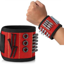 Braccialetto magnetico da uomo, leggero e resistente, con magneti potenti per viti, chiodi e punte da trapano, rosso, ideale per il fai da t