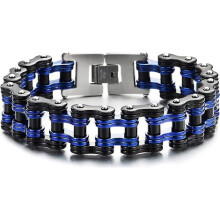 Bracciale da uomo in acciaio inossidabile con catena spessa e resistente, finitura argento lucido, ideale per bicicletta.