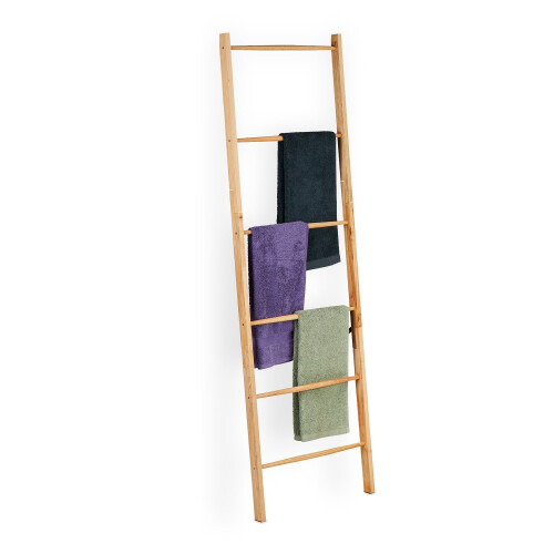 Suporte para toalhas de bambu com 6 barras e 2 prateleiras