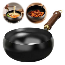 Frigideira de ferro fundido de 24 cm, forjada à mão, com cabo de madeira, sem revestimento, adequada para fogões de indução.