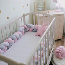 Protetor de berço trançado de 200 cm para cama infantil, protetor de borda de berço macio e tecido, capa respirável para grade de berço.