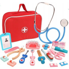 Kit Médico de Madeira com 28 Peças para Crianças, Conjunto de Brinquedo Médico para Brincar de Dentista, Conjunto Educativo Infantil