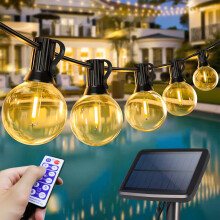 Cordão de luzes solares para exterior, 6,1 m, 12 lâmpadas LED G40, à prova d'água IP65, 4 modos, controle remoto, para jardim, pátio e casam