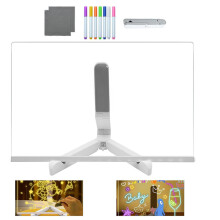 Quadro de anotações colorido, quadro de desenho com LED, quadro artístico em acrílico transparente 30 x 20 cm, com 7 canetas coloridas, pres