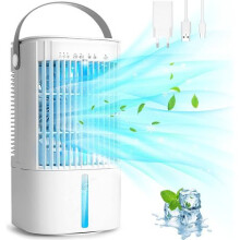 Ar condicionado portátil, climatizador móvel silencioso com reservatório de água de 900 ml, 3 velocidades, 7 luzes LED, 2 modos de pulveriza