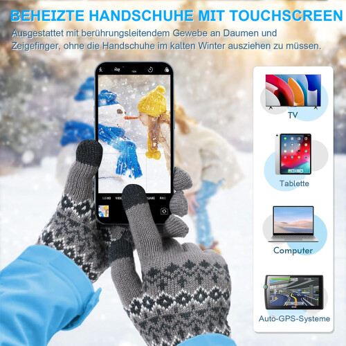 Heated Gloves with Switch, 3-Level Temperature Control, Grey, Windproof Winter Gloves for Outdoor Use 2