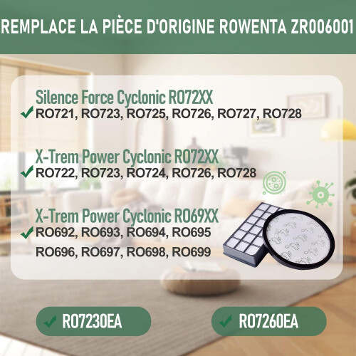 Αξεσουάρ ηλεκτρικής σκούπας για Rowenta X-Trem Power Cyclonic, φίλτρα HEPA για αποτελεσματική 2