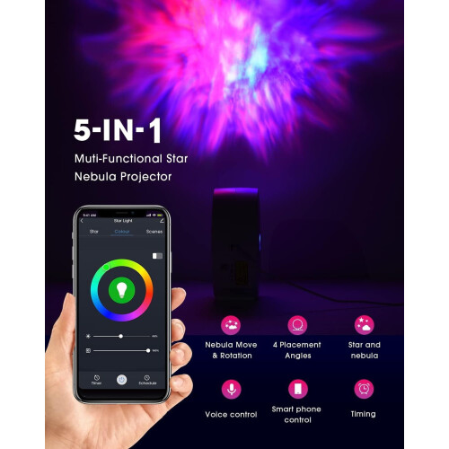 LED Starry Sky Projector, WiFi Projector with RGB Dimming, Voice Control, 3D Galaxy, Black 2