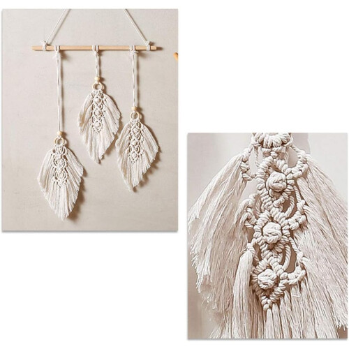 Διακόσμηση Σπιτιού Μακραμέ, Ταπισερί Boho Φύλλα με Χειροποίητη Υφαντή Διακόσμηση 2