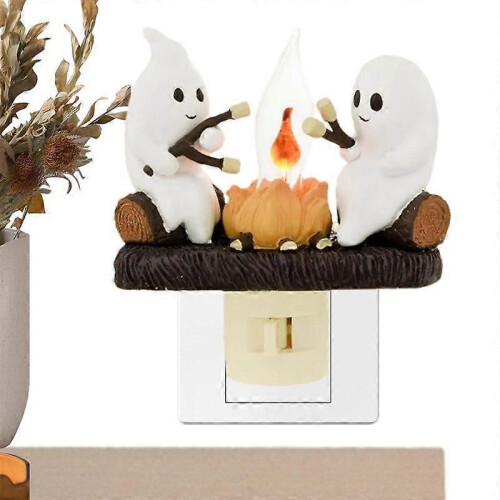 (UK) 2024 Ghost Campfire Flickering Nightlight Night Light Plug Wall Spooky Fire Marshmllow Halloween 1