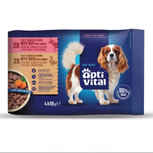 OPTIVITAL Tasty shreds with beef and duck in gravy - wet dog food - 4x85g