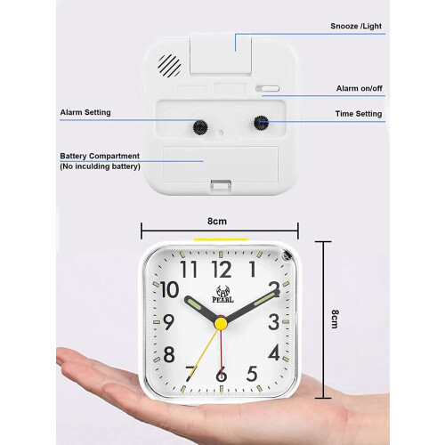 Despertador analógico silencioso com função soneca, ideal para quarto e mesa. 2