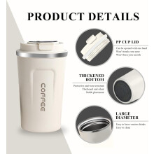 Reisebecher mit LED-Temperaturanzeige, 380 ml doppelwandiger, isolierter Edelstahl-Kaffeebecher mit auslaufsicherem Deckel, Po