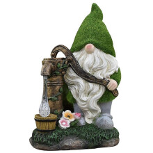 pulunto Flocking Elf Solar Garden Night Light Decoration Villa Arrangement Water Crafts Outdoor Dwarf Resin Well Garden