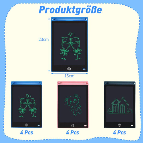 Pacote com 12 Tablets de Escrita LCD para Crianças, Quadros de Desenho Reutilizáveis de 8,5 Polegadas, Lembrancinhas Educativas para Festas, 1