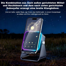 Kabelloser Bluetooth-Lautsprecher, 4-in-1 mit Handyhalterung, RGB-Umgebungslicht, 360 drehbar, kompatibel mit iPhone, A
