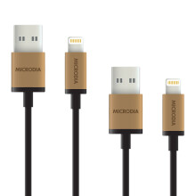 (Gold) Fruitywire MFi-Certified Lightning Braided Travel Pack Cable — 2-Pack (2.0m + 20cm)