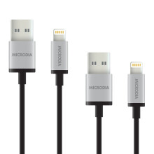 (Silver) Fruitywire MFi-Certified Lightning Braided Travel Pack Cable — 2-Pack (2.0m + 20cm)