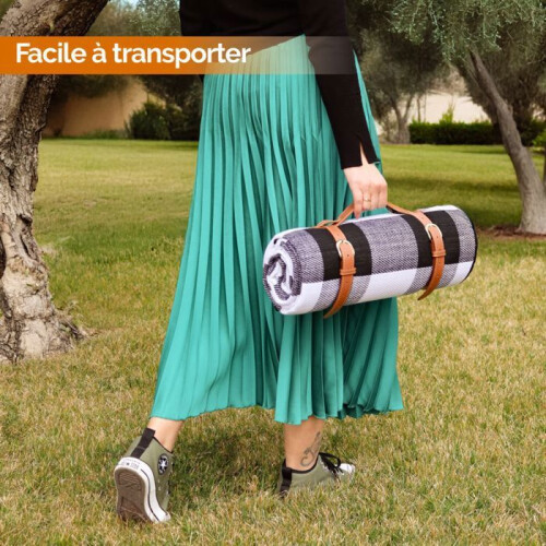 Waterproof Picnic Blanket Mat, 200 x 200 cm, Black Checkered Pattern, Foldable Outdoor Mat 2